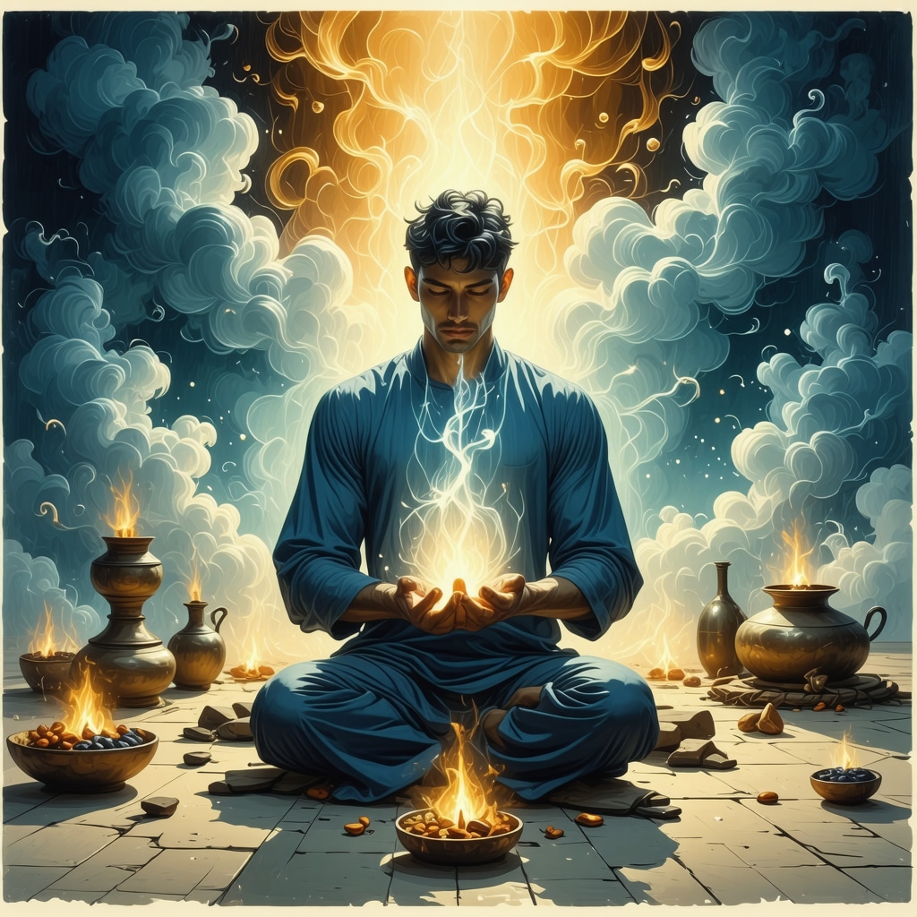 Illustration depicting a person engaged in spiritual cleansing through prayer