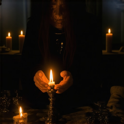 Exorcist performing a ritual with sacred relics in a dimly lit room, symbolizing spiritual detection techniques.