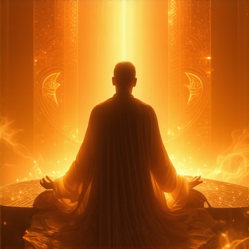 A priest performing a sacred exorcism ritual with divine light and symbols