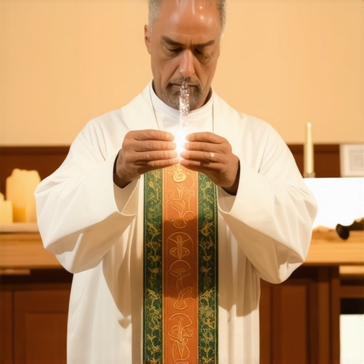 Exorcism Ritual in Virginia Priest performing exorcism ritual with sacred symbols and holy water in a Virginia church