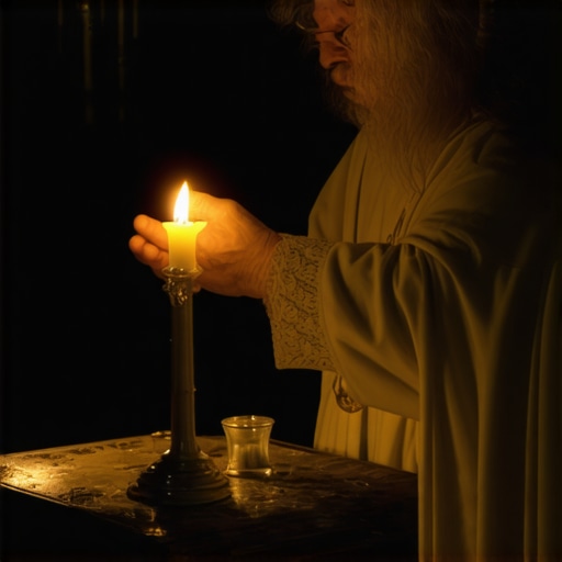 Exorcist Performing Sacred Ritual in Chapel Catholic exorcist conducting spiritual ritual with relics and holy water in a chapel.