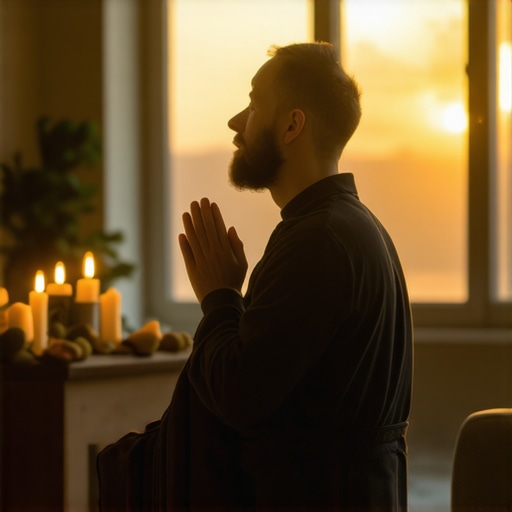 A person praying peacefully at home, symbolizing spiritual protection against demonic influence