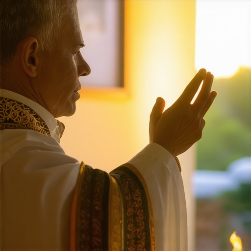 Priest performing exorcism ritual with divine symbols in Virginia