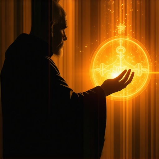 Priest performing exorcism ritual with sacred symbols