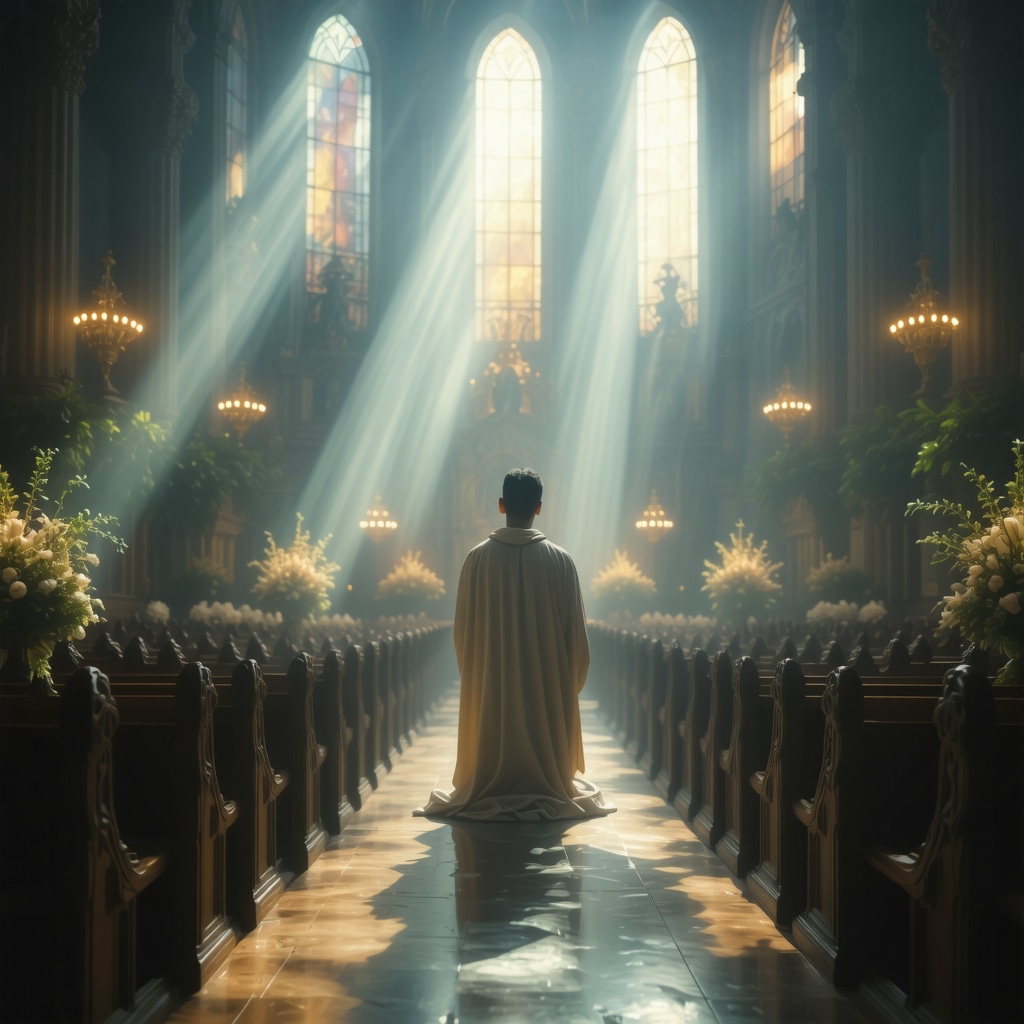 Person praying in church for spiritual protection against demonic influence.