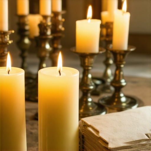 Altar with holy water, candles, and prayer books for spiritual defense