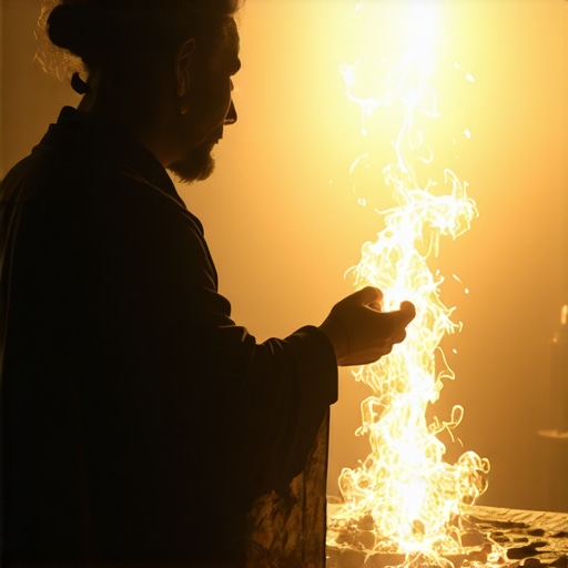Mastering Ritual Precision in Exorcisms Exorcist performing a ritual with sacred symbols and holy water to expel evil spirits in a dimly lit room.