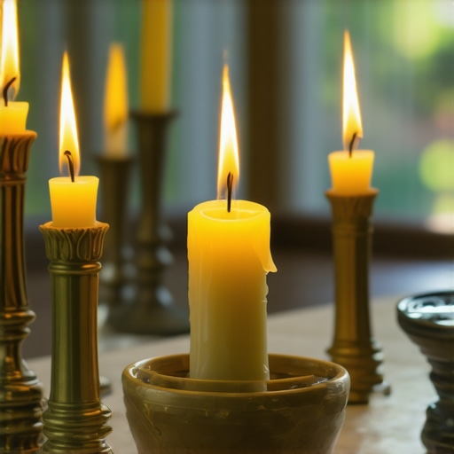 Religious artifacts and candles representing spiritual protection
