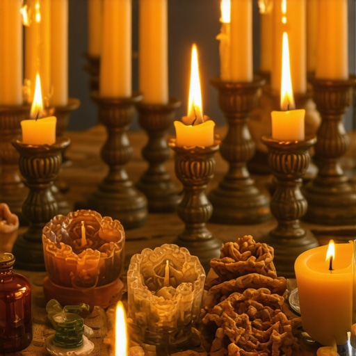 Spiritual Altar for Advanced Rituals A peaceful altar setup with religious artifacts and candles for spiritual protection rituals.
