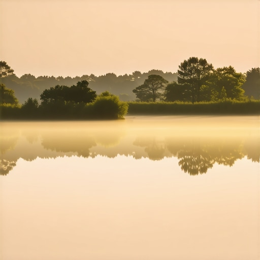 A peaceful Virginia landscape with a spiritual aura indicating protection and divine presence.
