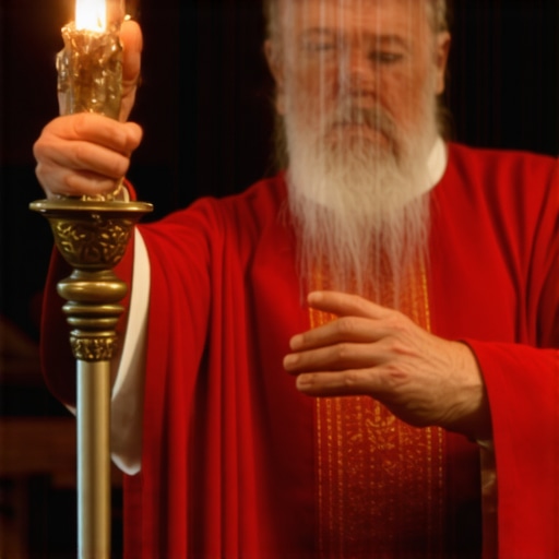 Exorcist performing Catholic exorcism ritual with sacred symbols