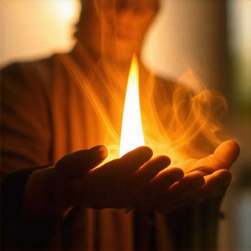 A spiritual expert performing exorcism with sacred symbols to remove evil spirits