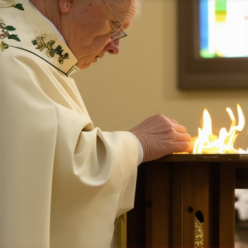 Catholic priest conducting an exorcism ritual in a church setting
