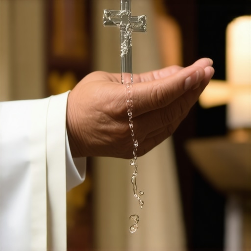 A priest blessing holy water during a Virginia exorcism ritual