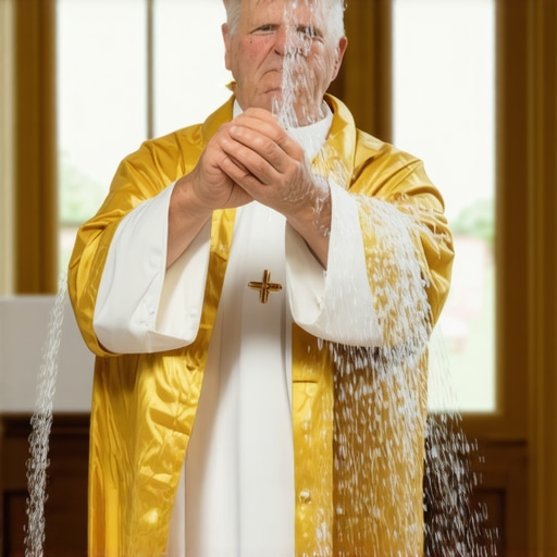 Priest blessing a home's entrance with holy water in Virginia for spiritual protection.
