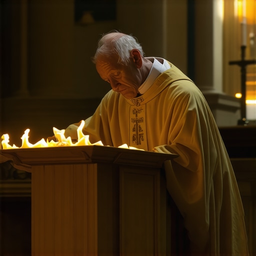 Catholic Exorcist Performing Ritual A priest conducting a solemn exorcism ritual in a traditional church setting.