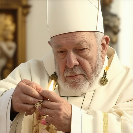 Exorcism Ritual in Progress Catholic priest performing exorcism ritual with sacred objects in a church