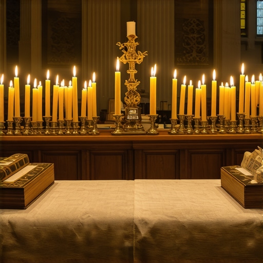 Church altar with candles and religious symbols, representing spiritual cleansing and exorcism