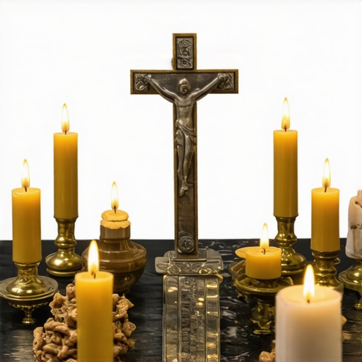 Spiritual Tools for Lasting Exorcism Success An altar setup with religious relics and candles for spiritual defense.