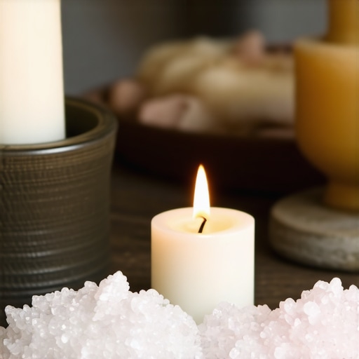 A devotional setup with sacred objects used in spiritual protection rituals.