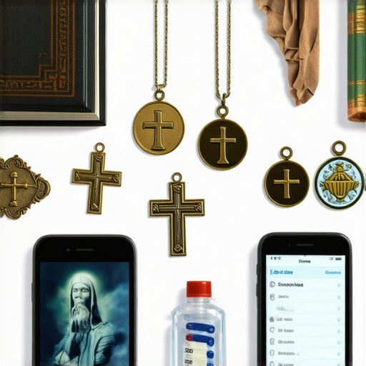 Catholic religious artifacts and modern prayer apps used in exorcism practices