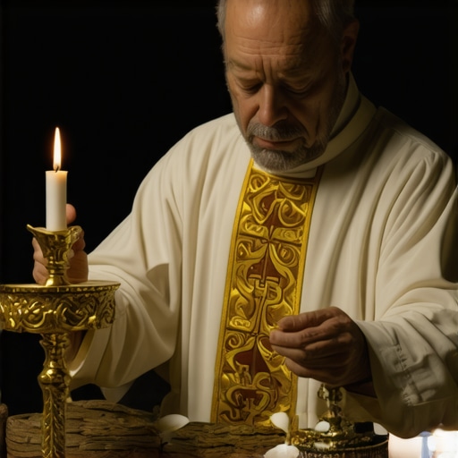 Catholic priest conducting an exorcism ceremony in a church setting.