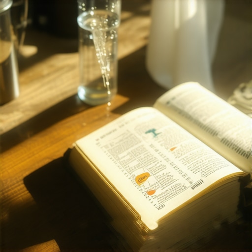 Holy water sprayer and scripture atlas on a table representing spiritual tools