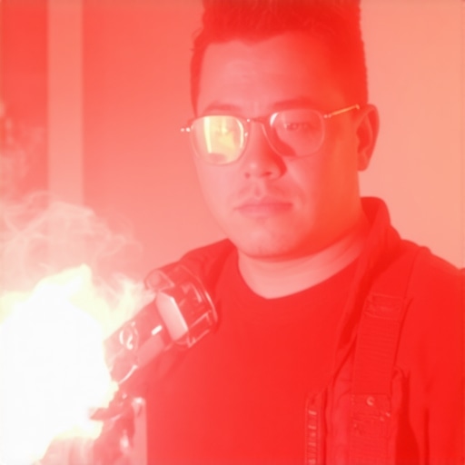 Exorcist examining haunted house with infrared camera, holy water, and prayer books