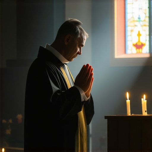 Priest performing exorcism during a spiritual ritual in a church.