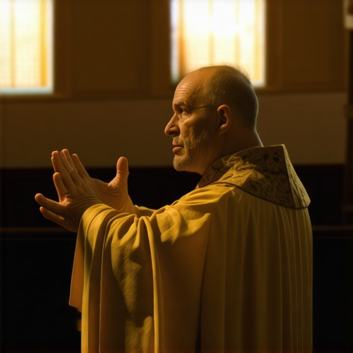 Priest conducting an exorcism during a religious ceremony in a church