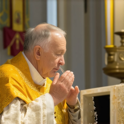 A priest performing a blessing of holy water during a religious ceremony