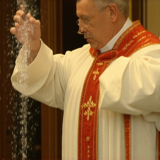 A priest performing a home blessing with holy water to reinforce spiritual defenses.