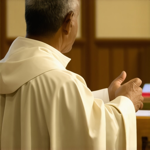 Priest performing exorcism ritual in church