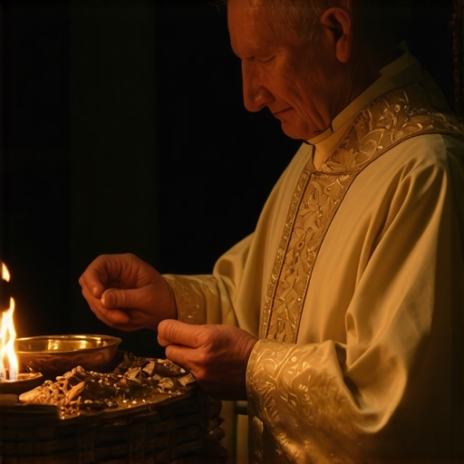 A Catholic priest holding blessed objects during an exorcism ritual.