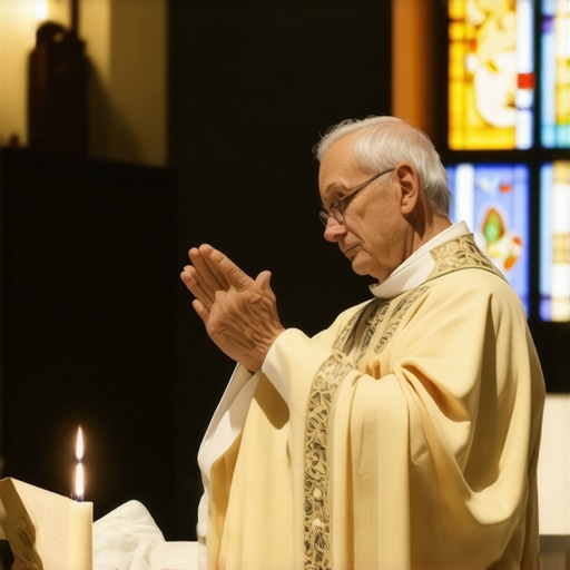 Catholic priest performing exorcism with holy water and sacred texts