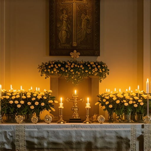Altar with candles and religious symbols representing spiritual readiness for exorcism.