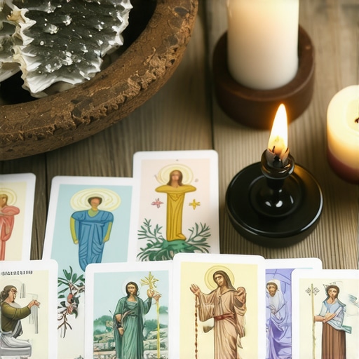 An altar with blessed items and sacred symbols for spiritual defense.