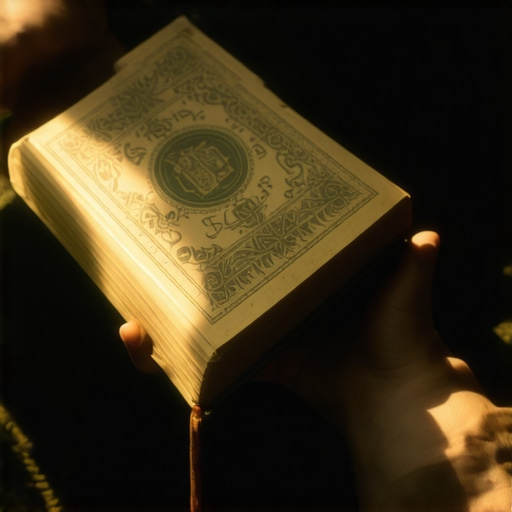 Person holding a prayer book with religious symbols during a spiritual ritual.