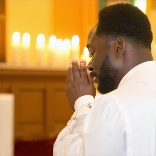 Person praying during a fast with a candle in a Virginia church