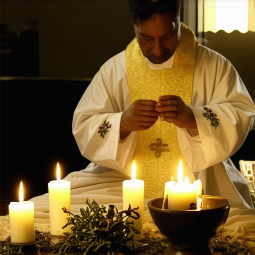 A priest conducts an exorcism ritual with holy water and prayer in Virginia