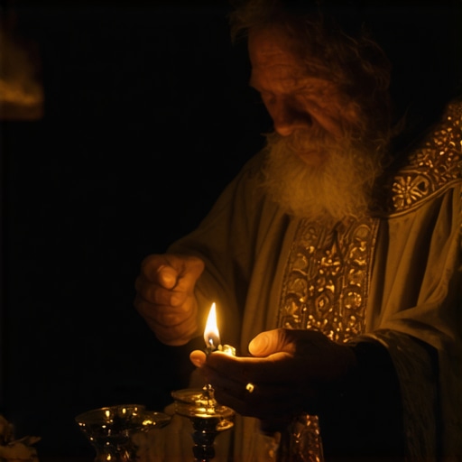 Authentic Exorcism Ritual in a Church Setting Priest performing a traditional exorcism with sacred objects in a church