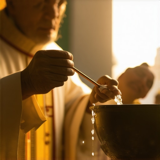 Blessing Holy Water in Virginia Priest blessing holy water set in a sacred Virginia church