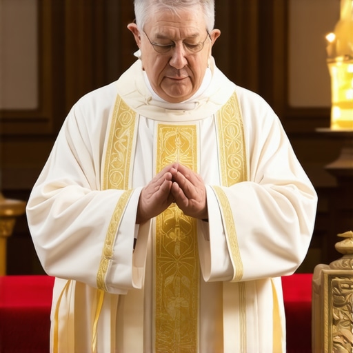 A priest conducting a Catholic exorcism with holy water and religious symbols