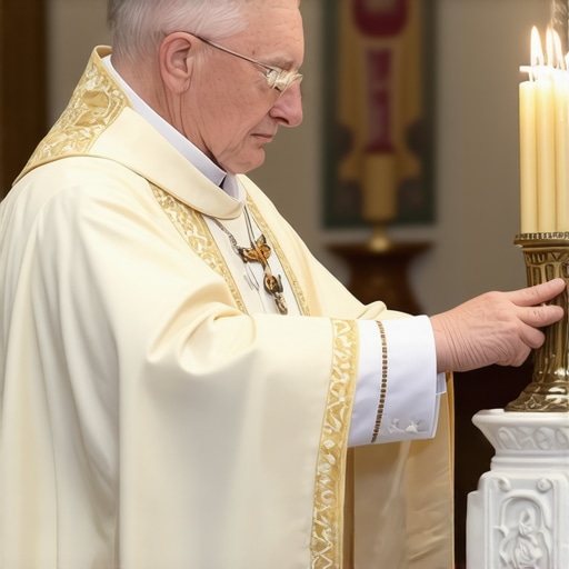A priest conducting an exorcism ritual with sacred items during a spiritual cleansing ceremony.