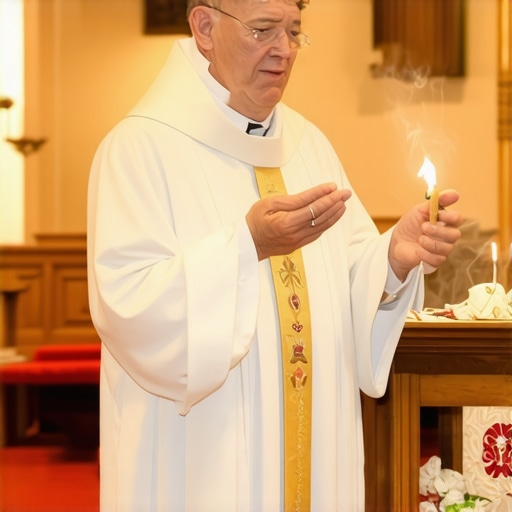 Priest performing a blessing in a Virginia church setting.