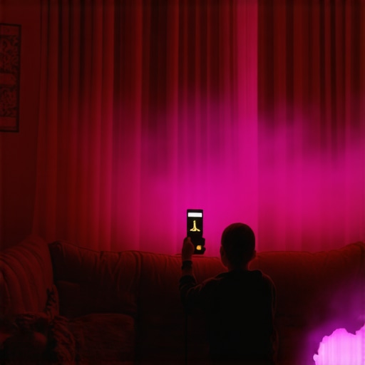 A person capturing paranormal activity on their phone in a dimly lit room with religious artifacts.