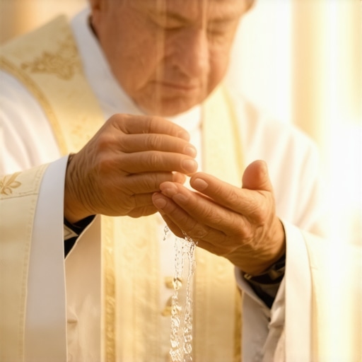 A priest performing a home blessing with holy water to maintain spiritual safety.