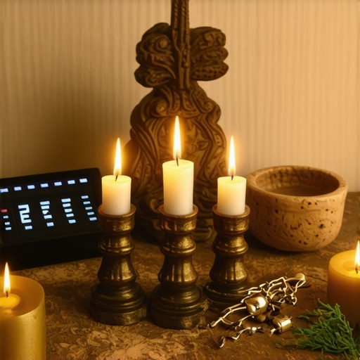 Altar setup with sacred and technological tools for ongoing exorcism support.