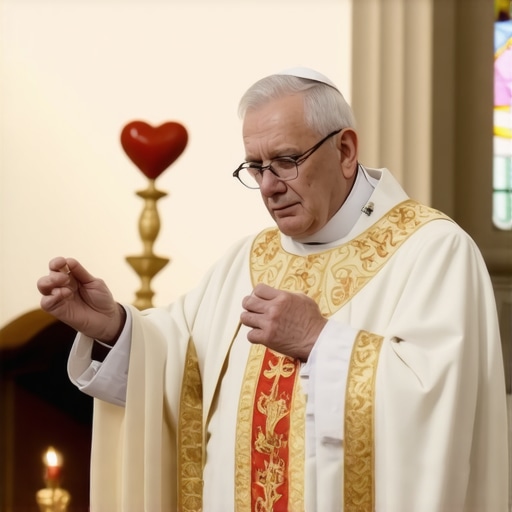 A priest conducting a Catholic exorcism ritual with sacred items during a service in a church