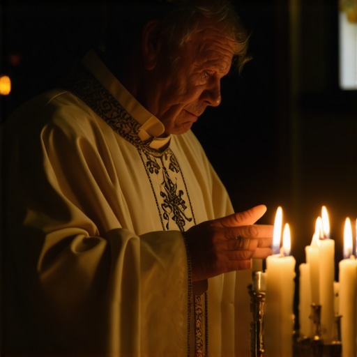 Catholic priest performing exorcism in church
